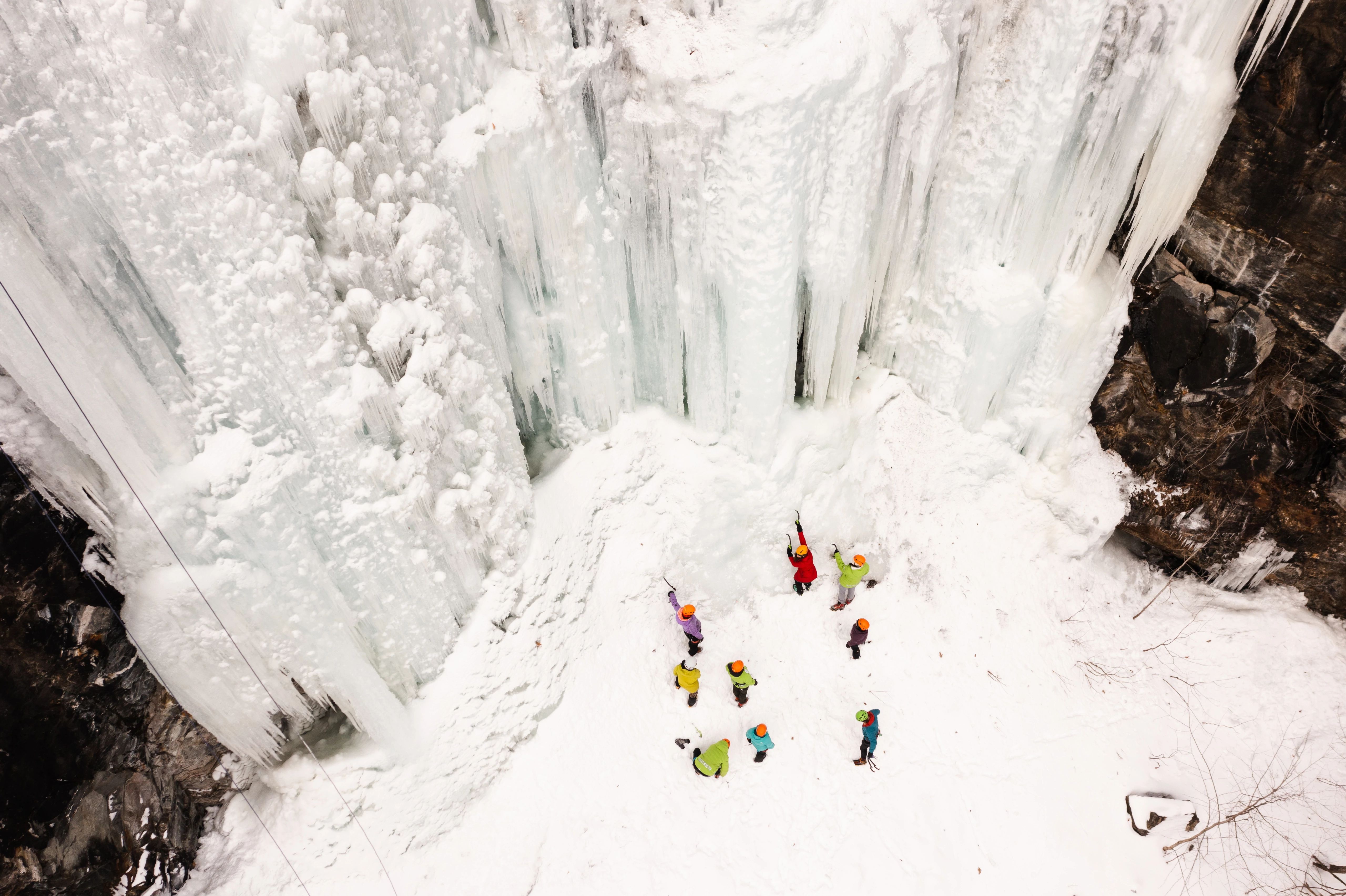 Students ice climbing