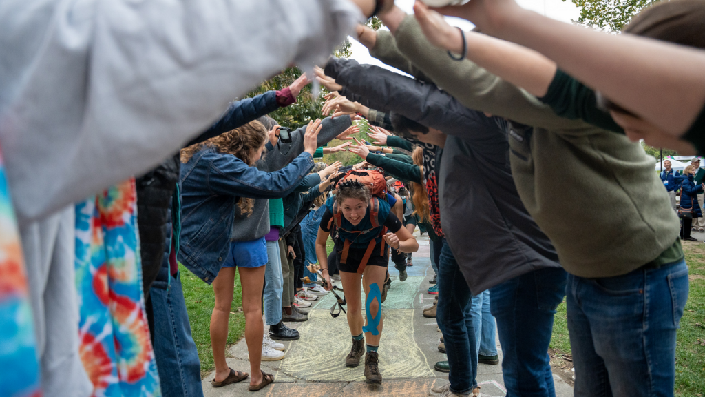 Students leaving for a hike