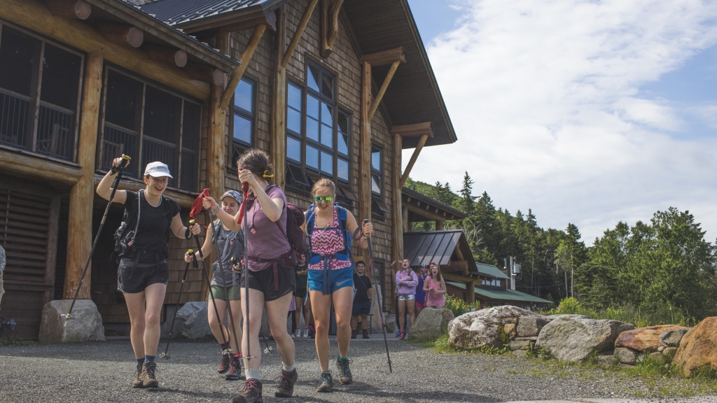 Students leaving for a hike from Moosilauke Lodge