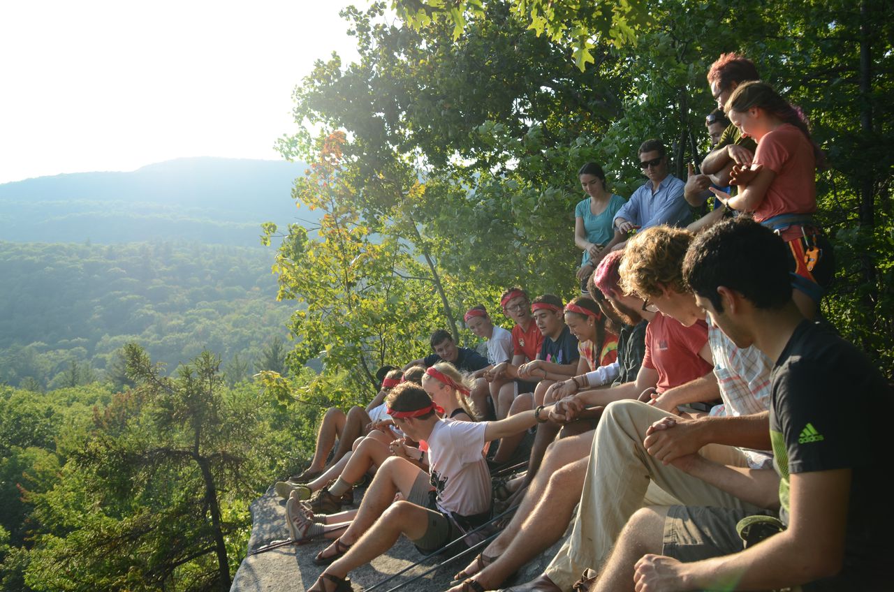 First-years enjoying the view after a day of climbing.